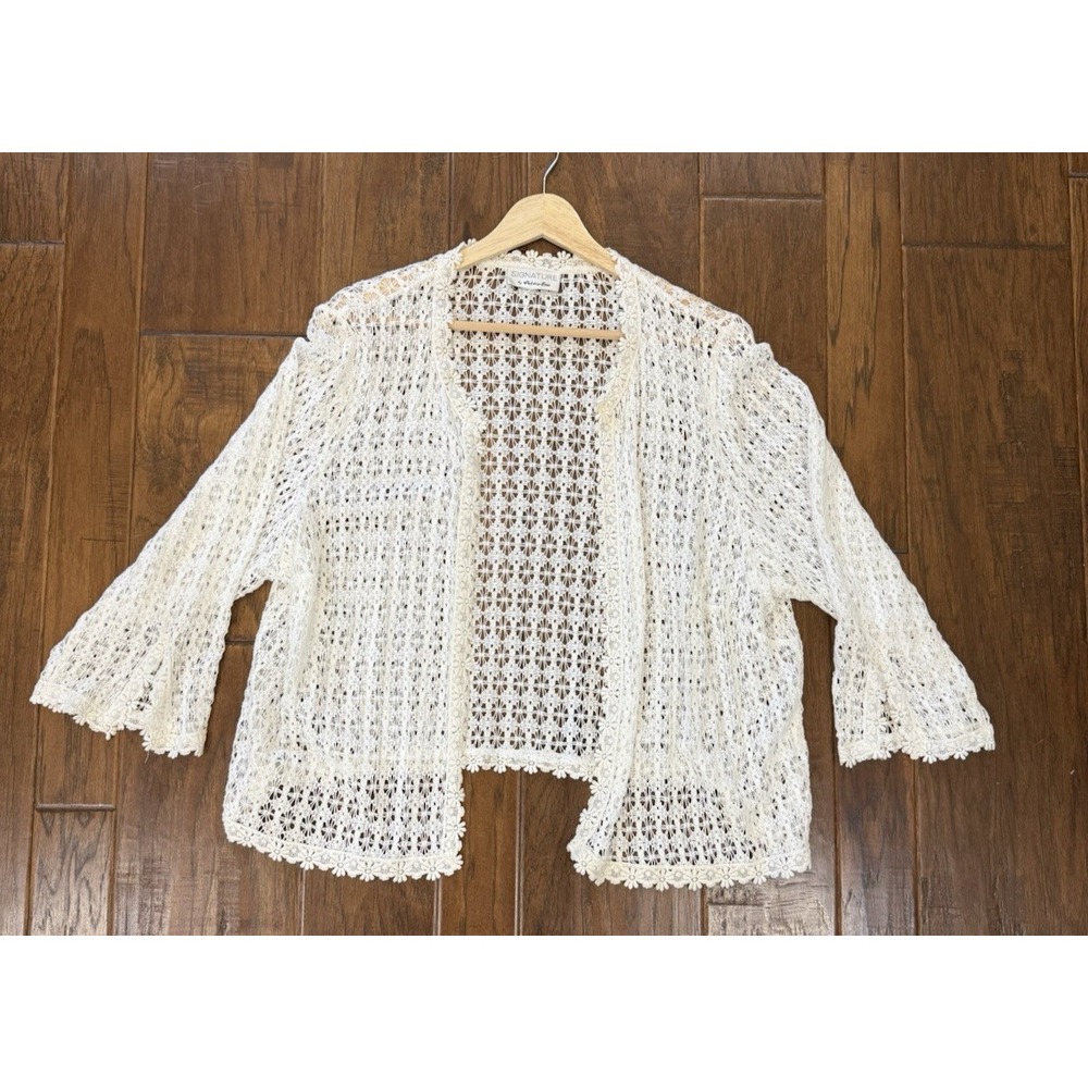 Vintage Y2k Lace Sheer Cardigan Women's‎ L White Floral See Through Cottage Boho